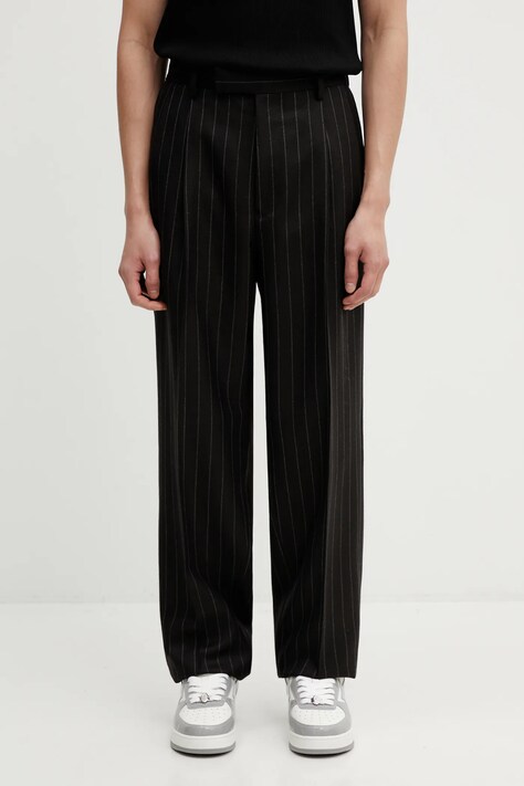 Wacko Maria spodnie wełniane męskie kolor czarny proste 25FW-WMP-TR30