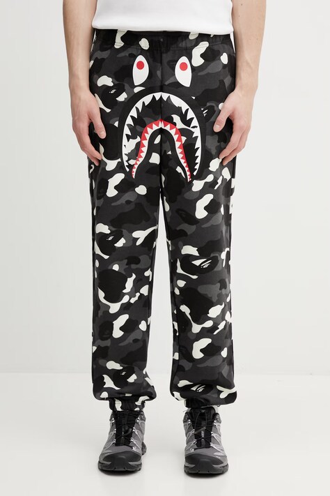 A Bathing Ape spodnie dresowe bawełniane City Camo Shark męskie kolor czarny wzorzyste 001PTL801312M
