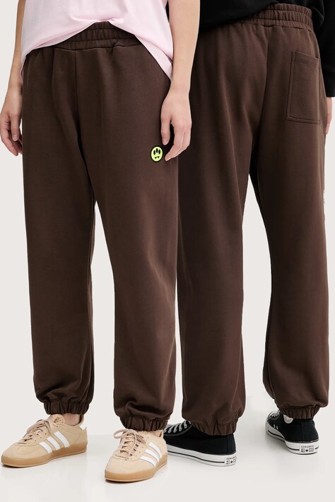 Barrow pantaloni de trening din bumbac culoarea maro, cu imprimeu, F5BWUAFP060
