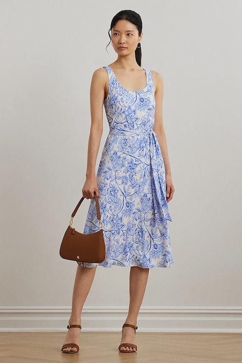 Haljina Lauren Ralph Lauren boja: bijela, midi, širi se prema dolje, 200973375