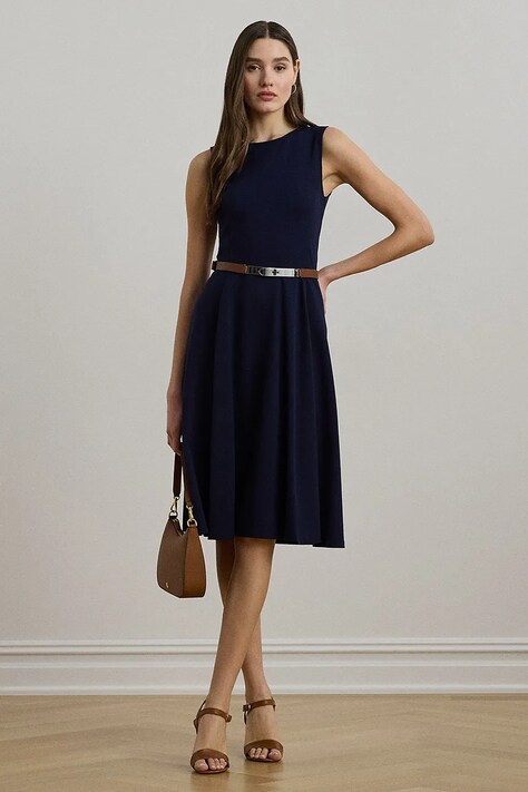 Lauren Ralph Lauren rochie culoarea bleumarin, midi, evazati, 200973402