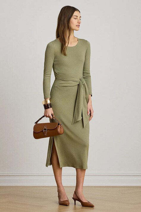 Lauren Ralph Lauren sukienka bodycon z bawełną zielona 200973598