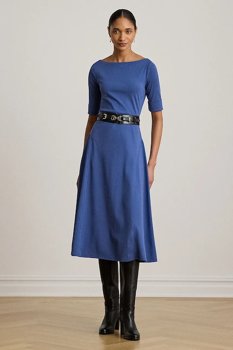 Lauren Ralph Lauren sukienka rozkloszowana z bawełną niebieska gładka 200973599