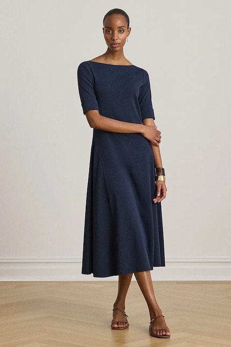 Lauren Ralph Lauren kiszélesedő ruha pamuttal sötétkék sima 200973599