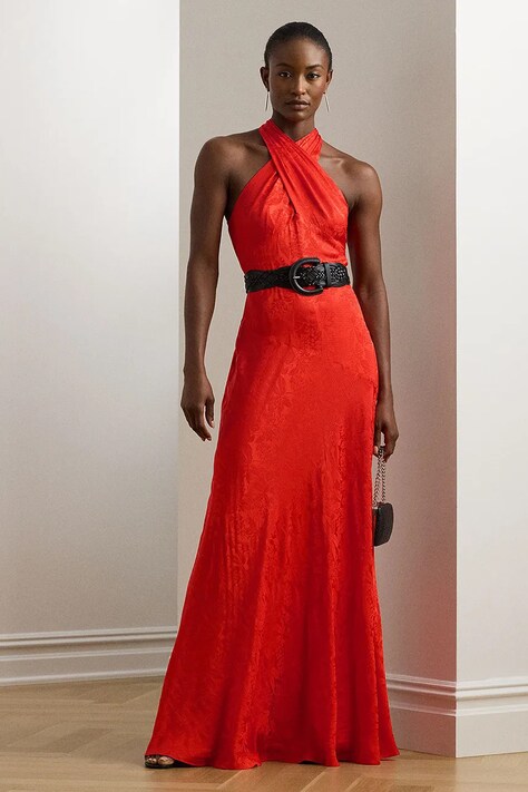 Платье Lauren Ralph Lauren цвет красный maxi расклешенное 253971055