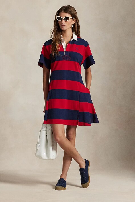 Polo Ralph Lauren sukienka bawełniana kolor czerwony mini rozkloszowana 211971761