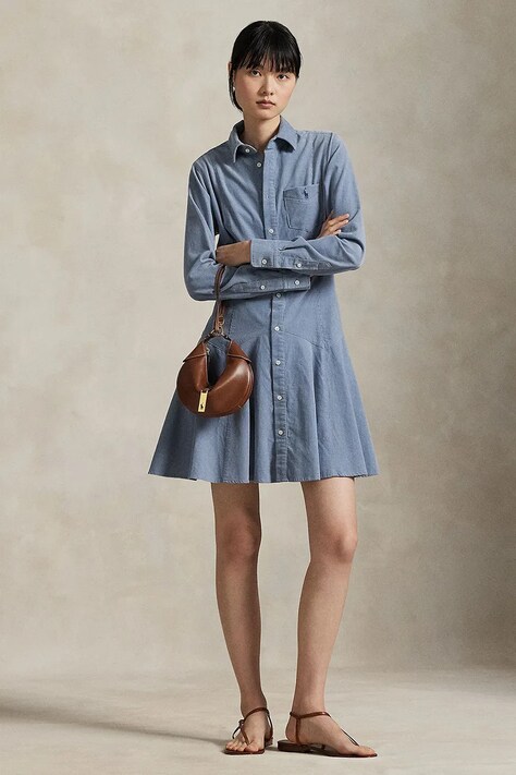 Хлопковое платье Polo Ralph Lauren mini расклешённое 211972069