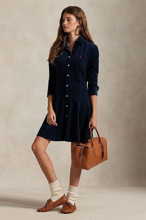 Хлопковое платье Polo Ralph Lauren цвет синий mini расклешённое 211972069