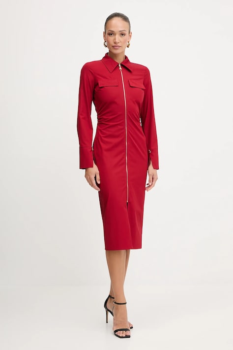 Patrizia Pepe rochie din bumbac culoarea roșu, midi, drept, 8A1538 A391