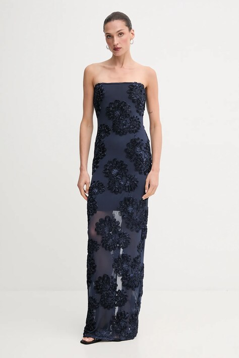 Rotate rochie culoarea bleumarin, maxi, mulată, 114216340