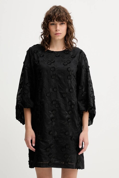 MUNTHE rochie PANSI culoarea negru, mini, drept, 252131625225