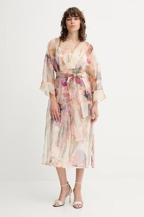 MUNTHE rochie de mătase PRIVET culoarea bej, maxi, evazati, 252133125219