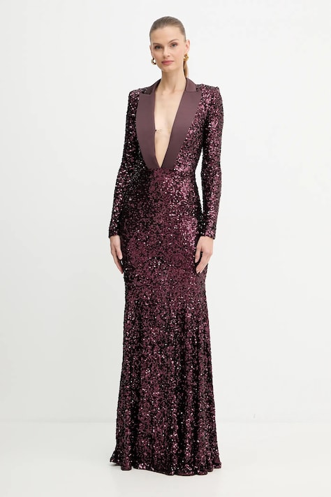 Šaty Elisabetta Franchi vínová barva, maxi, přiléhavé, ABR1356E2