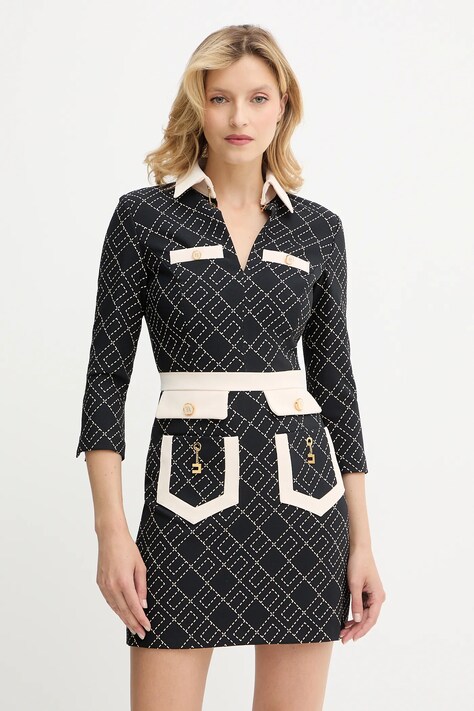 Elisabetta Franchi rochie culoarea negru, mini, drept, ABS0156E2