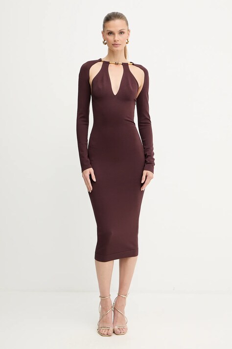 Elisabetta Franchi sukienka kolor bordowy midi dopasowana AM11S56E2