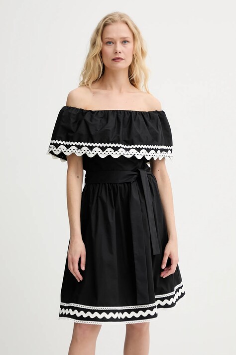 Morgan rochie din bumbac culoarea negru, mini, evazați, RCAPRI