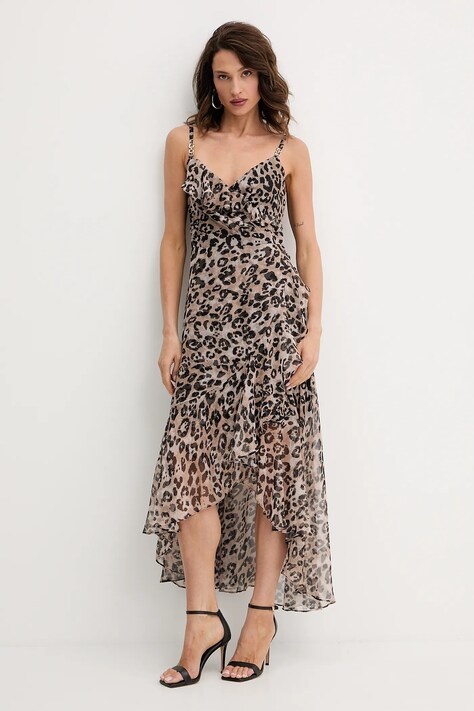 Morgan rochie culoarea maro, maxi, drept, RDOLS