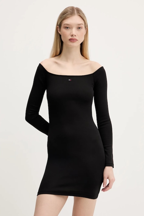 Šaty Tommy Jeans čierna farba, mini, priliehavé, DW0DW20870