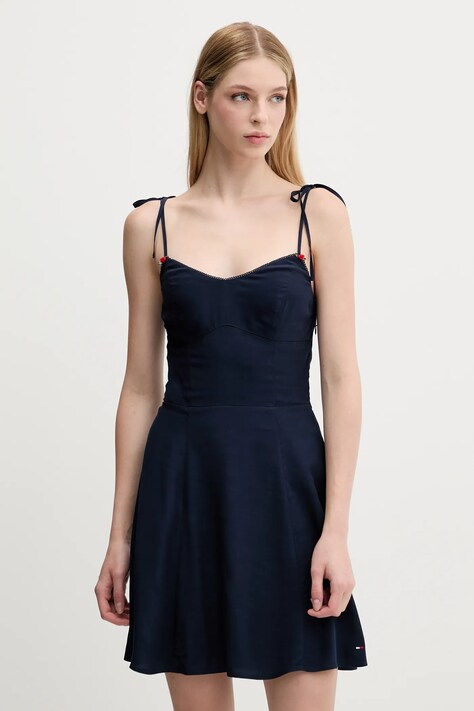 Tommy Jeans rochie culoarea bleumarin, mini, evazați, DW0DW20880