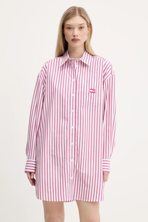 Tommy Jeans rochie din bumbac culoarea roz, mini, oversize, DW0DW21122