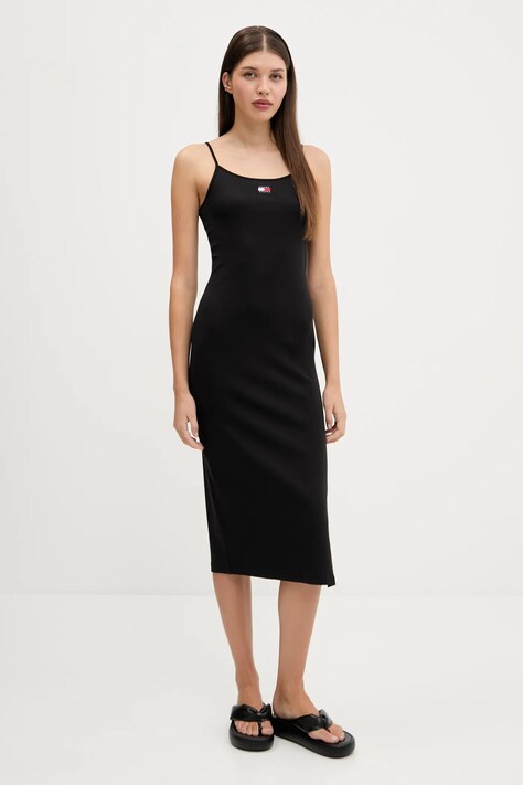 Tommy Jeans rochie culoarea negru, midi, mulată, DW0DW21170