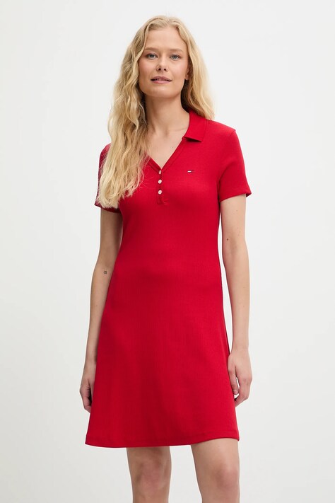 Tommy Jeans rochie culoarea rosu, mini, mulată, DW0DW21172