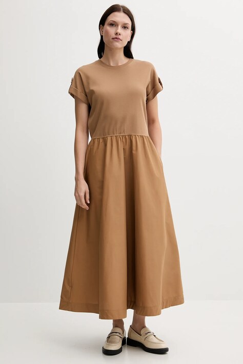 Tommy Hilfiger rochie culoarea maro, maxi, evazați, WW0WW46711
