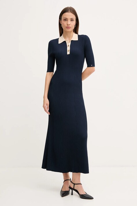 Tommy Hilfiger sukienka kolor granatowy maxi rozkloszowana WW0WW47216