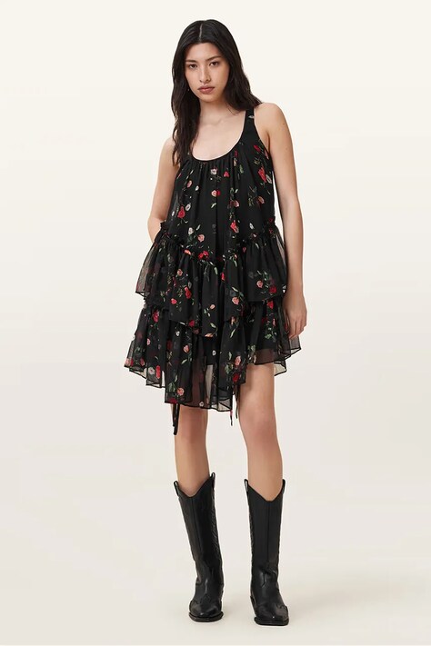 AllSaints sukienka RACH kolor czarny mini rozkloszowana W107DC