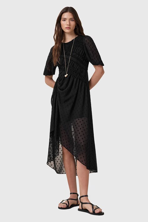 AllSaints rochie SERENE culoarea negru, midi, evazați, W117DC