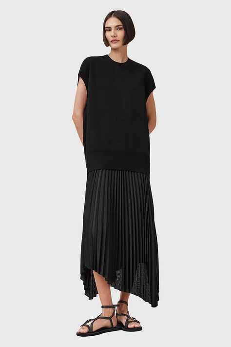 AllSaints rochie si pulover LEIA culoarea negru, midi, evazată, W172DC