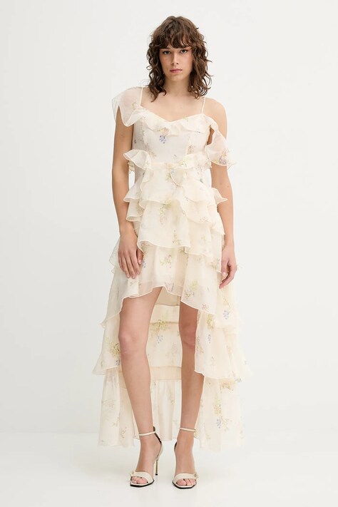 AllSaints rochie SIENNA culoarea bej, midi, evazati, W190DC