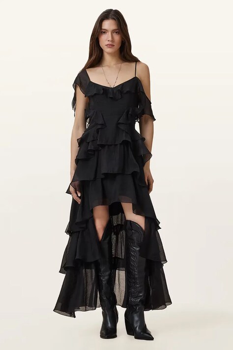 AllSaints rochie SIENNA culoarea negru, maxi, evazați, W212DC