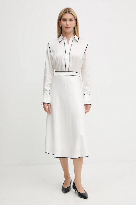 Karl Lagerfeld rochie culoarea alb, midi, evazați, A3W13021
