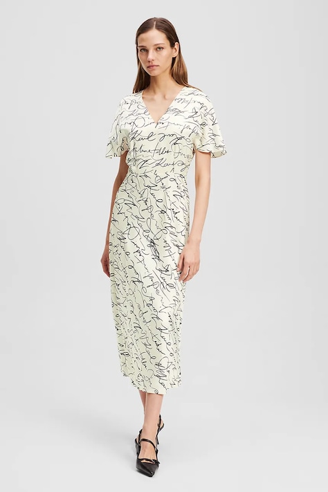 Karl Lagerfeld rochie culoarea bej, maxi, evazati, A3W13029