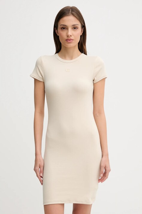 Calvin Klein Jeans rochie culoarea bej, mini, mulată, LV047B266G