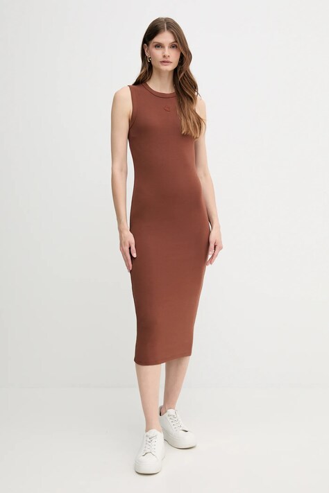 Calvin Klein Jeans rochie culoarea maro, midi, mulată, LV047C240G