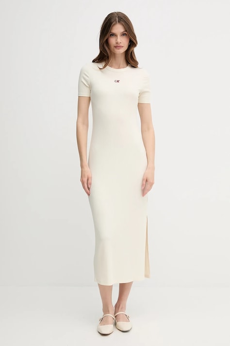 Calvin Klein Jeans sukienka kolor beżowy maxi prosta LV044C902G