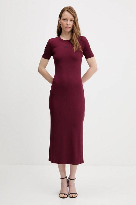 Calvin Klein Jeans rochie culoarea bordo, maxi, dreaptă, LV044C902G