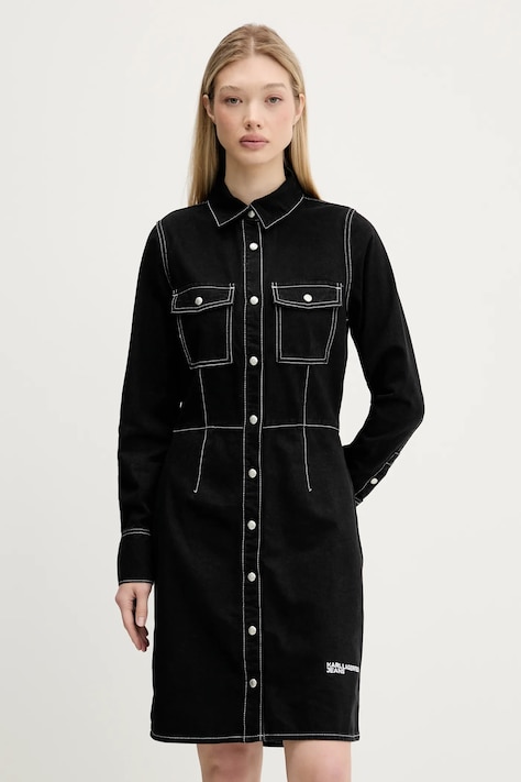 Джинсовое платье Karl Lagerfeld Jeans цвет чёрный midi прямое A3W13015