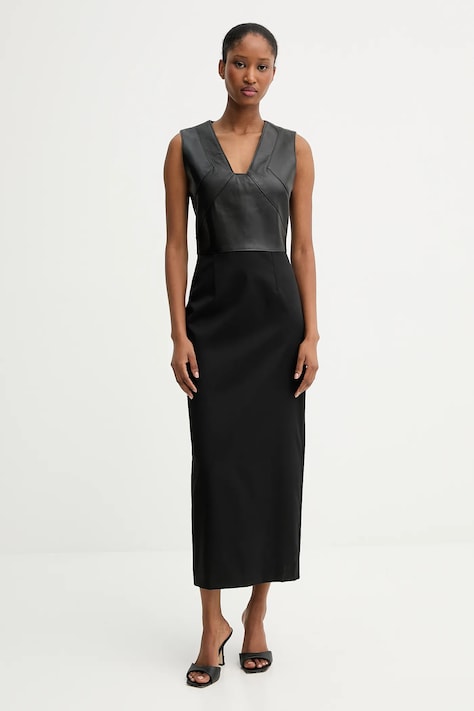 BOSS rochie din amestec de lână culoarea negru, maxi, drept, 50543504