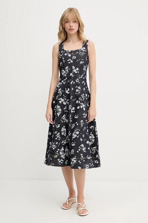 Karl Lagerfeld rochie din denim culoarea bleumarin, midi, evazati, A3W13004