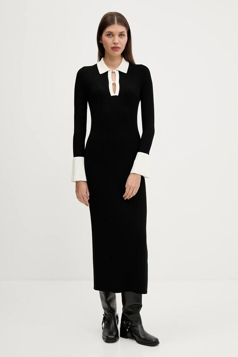 HUGO rochie culoarea negru, maxi, mulată, 50542620