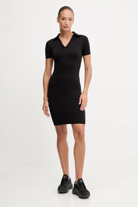Guess rochie PEONY culoarea negru, mini, mulata, V5YK05 Z3OA0