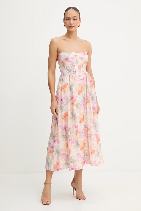 Bardot rochie culoarea bej, midi, evazati, 58164DB5
