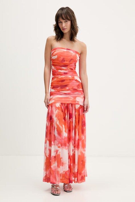 Bardot sukienka kolor pomarańczowy maxi rozkloszowana 59875DB1