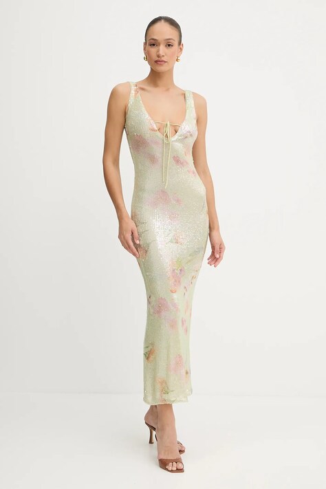 Bardot sukienka kolor zielony maxi prosta 59954DB