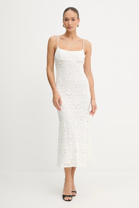 Bardot rochie din bumbac culoarea alb, maxi, evazati, 59990DB