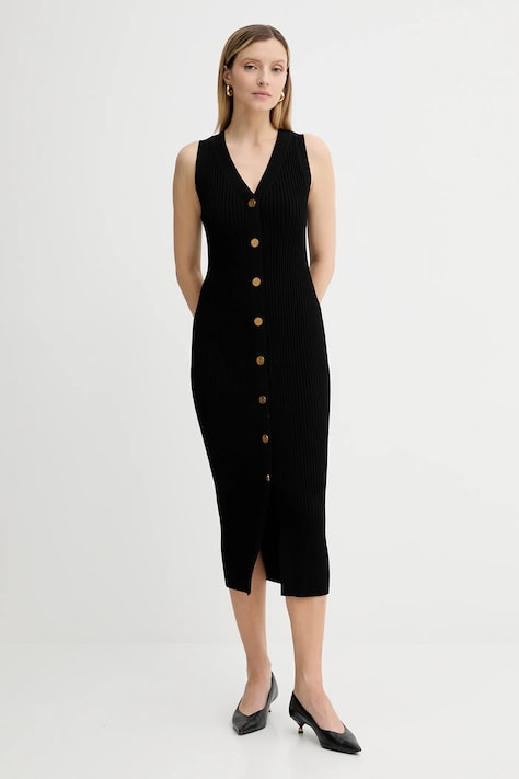 Šaty MICHAEL Michael Kors čierna farba, midi, priliehavé, MT5832533D