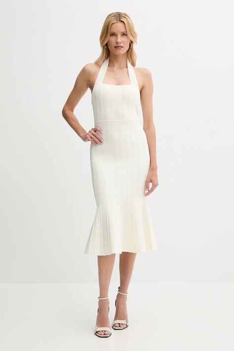 Guess rochie SOFIE culoarea bej, midi, mulată, W5YK39 Z2XY0